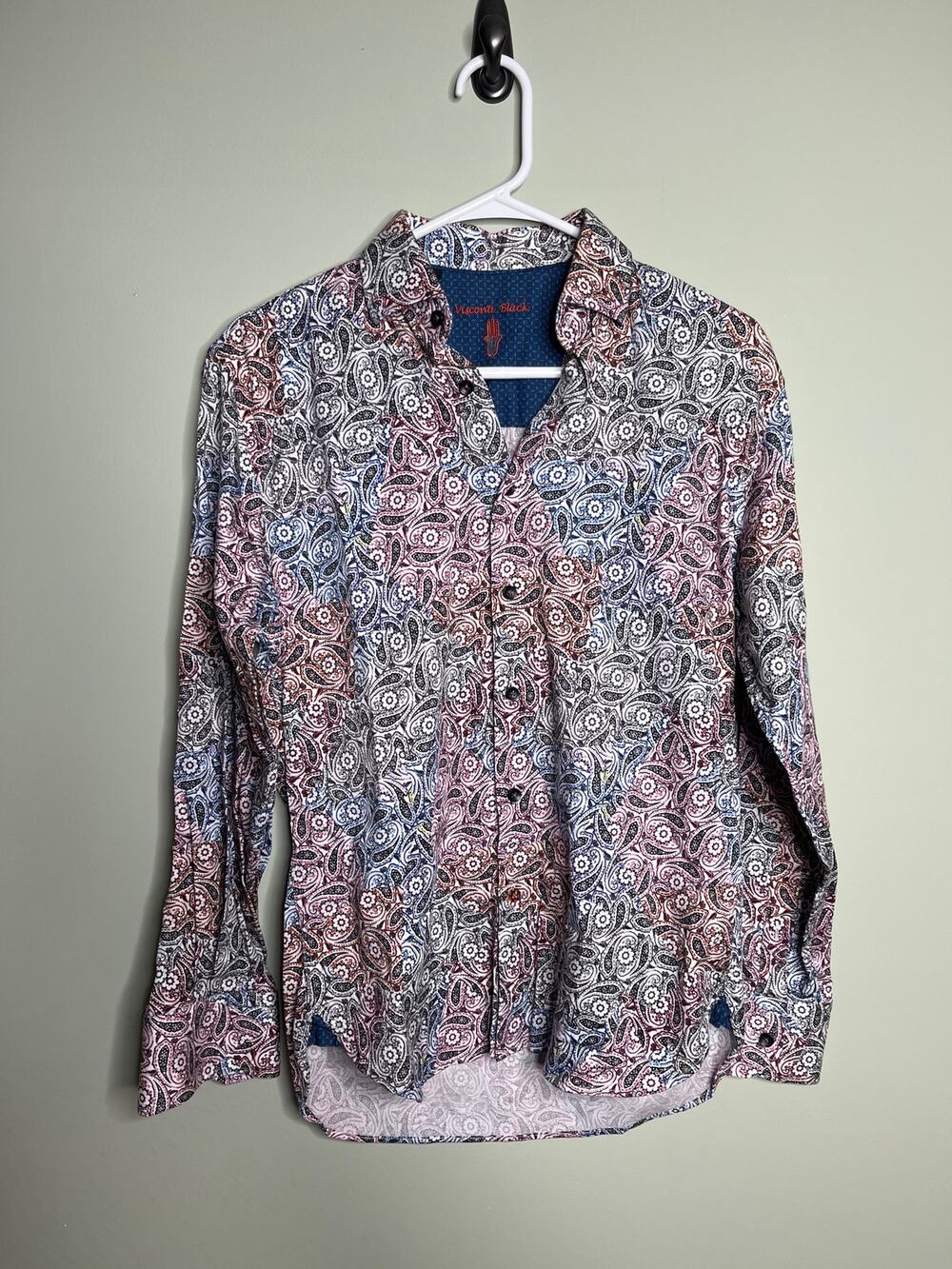 Visconti Black Paisley Multicolored Dress Shirt Small